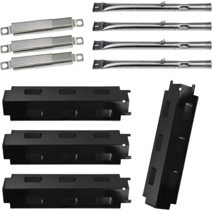 BBQ-Element Grill Heat Plate Tent Shield, Pipe Burner Tubes and Crossover Tube Replacement Kit for Charbroil 463434313, 463439915, 463335014, 463436813, 463322613 Gas Grill Models