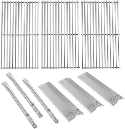 BBQration Replacement Kit for Kitchen Aid 720-0787D, 720-0819, 730-0953, 3-Pack 7MM Solid Stainless Steel Cooking Grates, Burners Tube and Heat Plates Replacement Parts for Kitchen Aid Gas Grill