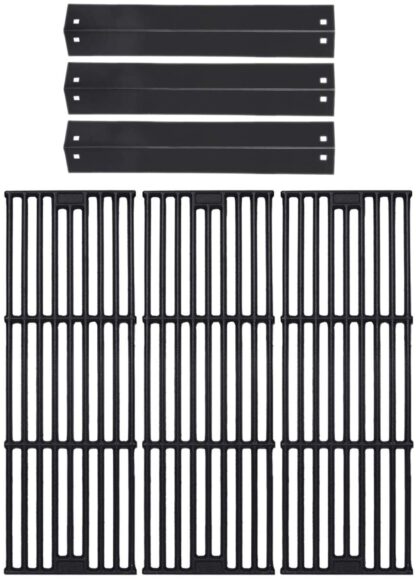 GasSaf Parts Kit Replacement for Chargriller 3001, 3008, 3030, 4000, 4208, 5050, 5252, King Griller 3008 5252, 3-Pack Porcelain Steel Heat Plates + 3-Pack Cast Iron Cooking Grid