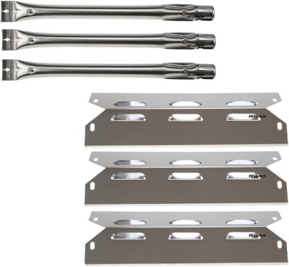 Hisencn Replacement Repair Parts Compatible with Kenmore 146.23678310, 146.23679310, 640-05057371-6, 640-05057373-6 Gas Grills Models, 3 Packs Stainless Steel Grill Burner, Heat Plates Tent Shield