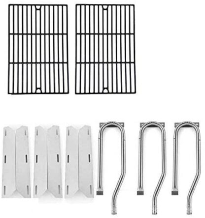 Repair Kit for Jenn Air 720-0336, 7200336, 720 0336 BBQ Gas Grill Includes 3 Stainless Burner, 3 stainless Heat Plates and Porcelain Cast Cooking Grates