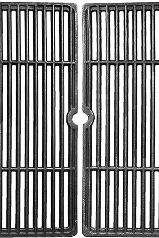 BBQ funland 18 1/4 Inch Grill Grates, Porcelain Coated Cast Iron Cooking Grid Replacement for Gas Grill Models by Char-broil, Coleman, Kenmore, Thermos, Uniflame, CG-65P-CI, Set of 2