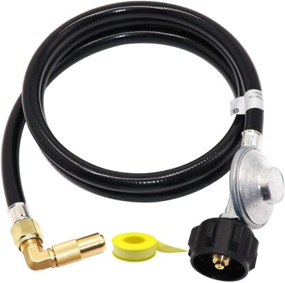 Iococee 5 Feet Low Pressure Propane Regulator and Hose,QCC1 Universal Grill Regulator Replacement Parts with 90 Degree Elbow Adaptor for 17" and 22" Blackstone Tabletop Camper Grill