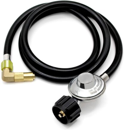 MCAMPAS Propane Regulator and Hose Universal Grill Regulator Replacement Parts, QCC1 5 Feet Hose and Elbow Fitting Adapter for 17" and 22" Blackstone Tabletop Camper Grill