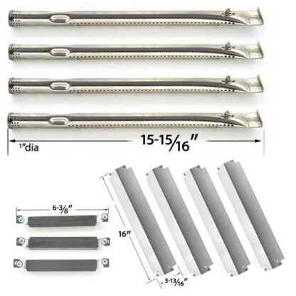 REPLACEMENT KIT INCLUDES 4 STAINLESS STEEL BURNERS AND 4 STAINLESS STEEL HEAT SHIELDS AND 3 STAINLESS STEEL CROSSOVER TUBES FOR KENMORE 415.16942010 GAS GRILL MODELS