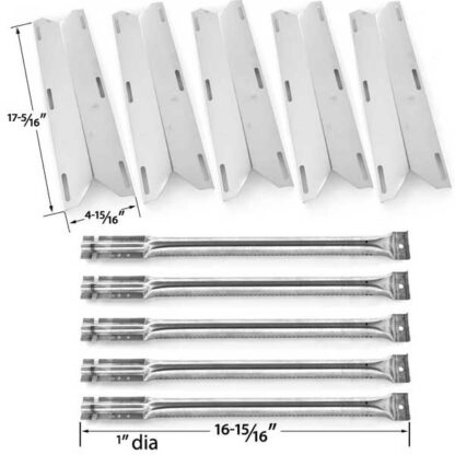 REPLACEMENT KIT INCLUDES 5 STAINLESS STEEL BURNERS AND 5 STAINLESS STEEL HEAT SHIELDS FOR CHARMGLOW 720-0396, 720-0578 GAS GRILL MODELS