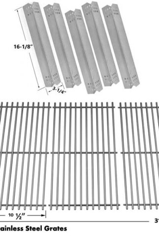 REPLACEMENT KIT INCLUDES 5 STAINLESS STEEL HEAT SHIELDS AND 3 STAINLESS STEEL COOKING GRATES FOR JENN-AIR 720-0709, 720-0709B, 720-0727 GAS GRILL MODELS