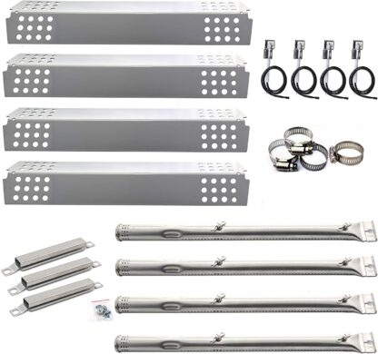 Hisencn Replacement Parts Kit for Charbroil 4 Burner 463241113, 463449914 Gas Grills, Pipe Burner Tube, Heat Plate Tent Shield, Crossover Tube for Charbroil Commercial Gas Grills