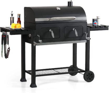 Captiva Designs Extra Large Charcoal BBQ Grill with Oversize Cooking Area(794 sq.in.), Outdoor Cooking Grill with 2 Individual Lifting Charcoal Trays and 2 Foldable Side Tables