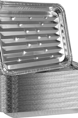 Plasticpro Aluminum Grill Pans, Broiler Pans, Grill Liners, Durable with Ribbed Bottom Surface for BBQ, Grill, Texture Disposable,Pack of 20