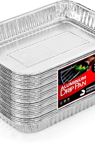 Stock Your Home Aluminum Drip Pan (25 Count) Disposable Foil Liner, Compatible with Weber Grills, Dripping Pans, BBQ Grease Tray to Catch Oil, Outdoor Weber Grill Accessories