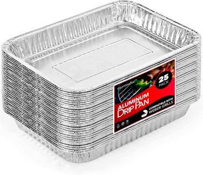Stock Your Home Aluminum Drip Pan (25 Count) Disposable Foil Liner, Compatible with Weber Grills, Dripping Pans, BBQ Grease Tray to Catch Oil, Outdoor Weber Grill Accessories