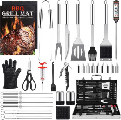 Birald Grill Accessories, BBQ Accessories, Grilling Gifts for Men, Fathers Day,Husband Boyfriend Dad,34PCS Grill Set Tools with Aluminum Case for Blackstone Griddle Traeger Pit Boss Smoker Accessories