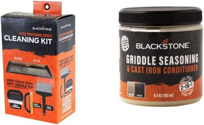 Blackstone 5060 Grill & Griddle Kit 8 Pieces Premium Flat Top Grill Accessories Cleaner Tool Set Black & 4114 Griddle Seasoning and Cast Iron Conditioner 6.5 Ounce (Pack of 1)