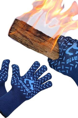BlueFire Gloves BBQ Grill Firepit Oven Mitts Heat Resistant 932 Degrees F Lab Certified Professional Grade (X-Large, Blue)