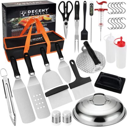 DY DECENT FAMILY Griddle Accessories Kit, Upgrade 30Pcs Griddle Tools Set for Blackstone, Flat Top Grill Accessories with Melting Domes, Grill Spatula, Scraper, Burger Press for Indoor/Outdoor Cooking