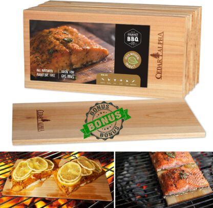 Devastating 13 Pk Cedar Planks for Grilling Salmon, Old Growth Solid Pacific Cedar, Better Aroma Cedar Flavor to Salmon, Fish, Seafood, Meat,Veges. Completely Smooth Surfaces