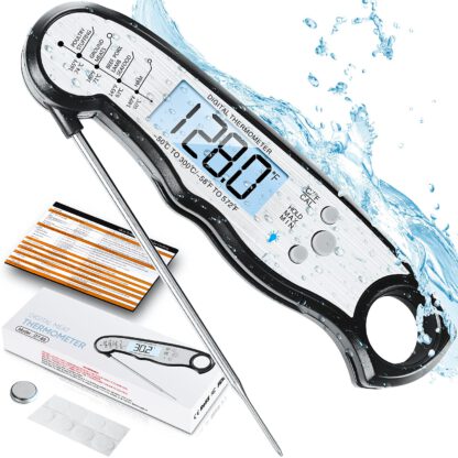 Digital Meat Thermometer, Waterproof Instant Read Food Thermometer for Cooking and Grilling, Kitchen Gadgets, Accessories with Backlight & Calibration for Candy, BBQ Grill, Liquids, Beef, Turkey