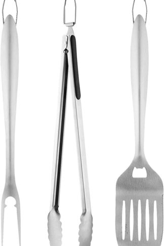 ELJTKJ Grill Utensils Set, Griddle Accessories, Heavy-Duty BBQ Tools, Extra Thick Stainless-Steel Spatula, Tongs and Fork, Suitable for Outdoor Grilling, Gift for Men, 3 Piece Set