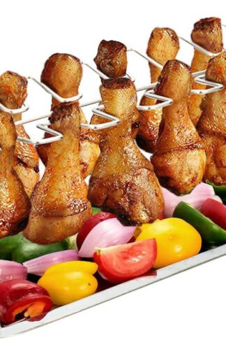 G.a HOMEFAVOR Chicken Leg Wing Rack 14 Slots Stainless Steel Metal Roaster Stand with Drip Tray for Smoker Grill or Oven, Dishwasher Safe, Non-Stick, Great for BBQ, Picnic