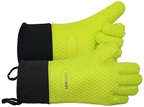 GEEKHOM Grilling Gloves, Heat Resistant Gloves BBQ Kitchen Silicone Oven Mitts, Long Waterproof Non-Slip Potholder for Barbecue, Cooking, Baking(Green)