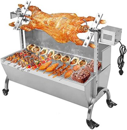 Generic 132LBS 46.46" Lamb Pig Goat Charcoal Barbeque Grill Spit Rotisserie Hog Roasting Machine with Wind Shield Motor