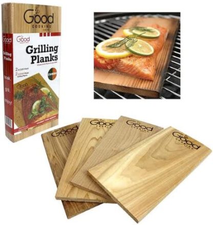 Good Cooking Grilling Planks - Outdoor Barbeque Smoking Grill Planks Variety Pack - Set of 4 (2 Alder, 2 Cedar)