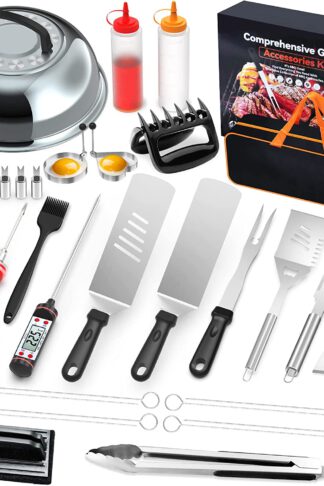 Griddle Accessories, 37 PCS Stainless Steel Grilling Kit, Flat Top Grill Accessories for Blackstone and Camp Chef, Barbecue Utensil Gift with Basting Cover, Thermometer, Meat Injector & Meat Claws
