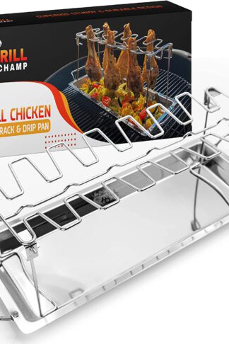Grill Champ Chicken Leg Rack for Grill, BBQ & Smoker – Stainless Steel Chicken Wing Rack Grill Rack – 14-Slot Chicken Rack for Drumsticks, Wings, Thighs – Chicken Racks for Grilling & Barbecuing