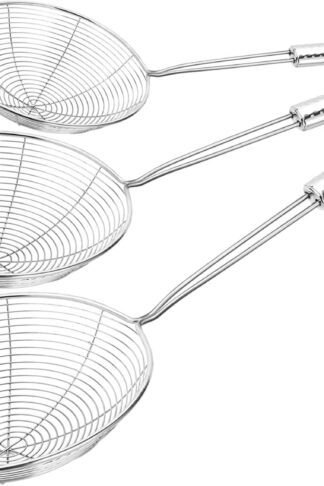 Hiware Extra Large Spider Strainer Skimmer Spoon for Frying and Cooking - Set of 3 Stainless Steel Wire Pasta Strainer with Long Handle, Professional Kitchen Skimmer Ladle - 13.8", 15" & 16.4"