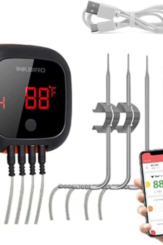 Inkbird Bluetooth Grill BBQ Meat Thermometer with 4 Probes Digital Wireless Grill Thermometer, Timer, Alarm,150 ft Barbecue Cooking Kitchen Food Meat Thermometer for Smoker, Oven, Drum