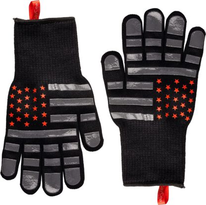 JayCee Grillin & Chillin 'Merica BBQ Gloves, 1472 Degree F Heat Resistant, Cut Resistant Lining, Non Slip Silicone, Machine Washable, Grilling, Baking, Cooking, Cutting