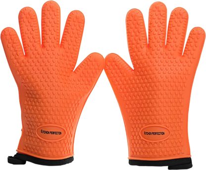 KITCHEN PERFECTION Silicone Smoker Oven Gloves -Extreme Heat Resistant BBQ Gloves-Handle Hot Food Right on Your Grill Fryer &Pit|Waterproof Grilling Cooking Baking Mitts|Superior Value Set +3 Bonuses