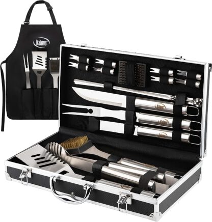 Kaluns BBQ Grill Accessories, Valentines Day Gifts for Him, Premium Stainless Steel Grill Set with Aluminum Case and Apron, Heavy Duty BBQ Tolls Set, Grilling Gifts for Men Women Dad