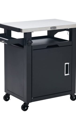 NUUK Deluxe Outdoor Rolling Prep Station, 20" x 30" Stainless Steel Kitchen Storage Island with Enclosed Cabinet and Storage Drawer
