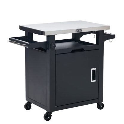 NUUK Deluxe Outdoor Rolling Prep Station, 20" x 30" Stainless Steel Kitchen Storage Island with Enclosed Cabinet and Storage Drawer
