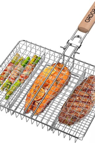 ORDORA Grill Basket, Barbeque Grill Accessories Stainless Steel BBQ Grilling Basket for Fish, Vegetables, Grill Baskets for Outdoor Grill Camping Accessories Grilling Gifts for dad, father, husband