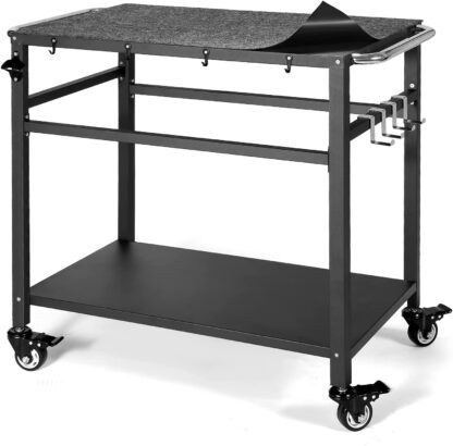 Outdoor Grill Table with Storage for Patio,Double-Shelf Movable Kitchen Cart Island Table on Wheels with Grill Mats,20" x 32" Multi-Functional Heavy Duty Kitchen BBQ Food Prep Table for Grill