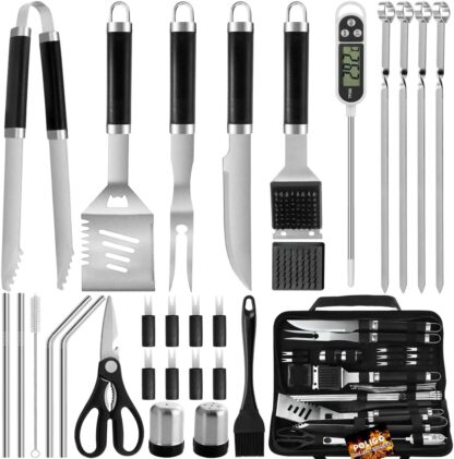 POLIGO 29 PCS BBQ Grill Accessories Stainless Steel BBQ Tools Grilling Tools Set with Storage Bag for Christmas Dads Birthday Presents - Camping Grill Utensils Set Ideal Grilling Gifts for Men Women