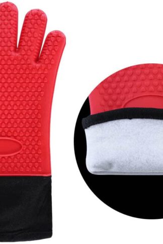 Pair of 2 Grilling Gloves, Heat Resistant Gloves BBQ Kitchen Silicone Oven Mitts, Long Waterproof Non-Slip for Barbecue, Grilling and Cooking in The Kitchen (Red)