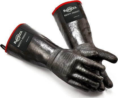 RAPICCA BBQ Gloves,14IN 932℉ Heat Resistant For Grill/Smoker/Cooking/Pit/Barbecue,Textured Palm Handle Greasy Food on Your Fryer/Grill/Oven Without Slip,Waterproof,Oil Resistant,Very Easy to Clean(XL)