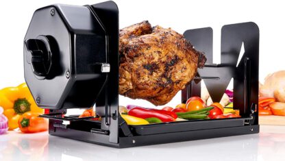 Roto Tisserie! Non Electric Rotisserie Machine. Portable for Convection Oven, Air Fryer Oven, BBQ Rotisserie, Fire Pit. Self Rotating Spit Roaster for Rotisserie Chicken, Shawarma, and 5lbs Foods