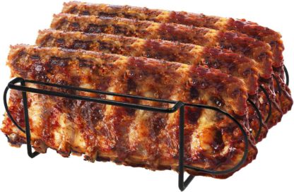 Sorbus® Non-Stick Rib Rack – Porcelain Coated Steel Roasting Stand – Holds 4 Rib Racks for Grilling & Barbecuing (Black)