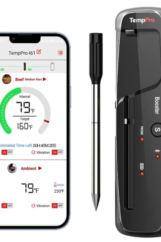 TempPro 500ft Wireless Meat Thermometer for Grilling, Bluetooth Meat Thermometer with Temperature Alert, Digital Cooking Thermometer for Oven, Grill, Smoker, Kitchen, Food, BBQ, & Rotisserie