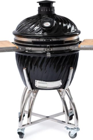 Victory 21-Inch Kamado Grill & Smoker with 304 Stainless Steel Cart & Bamboo Side Shelves - BBQ-VCT-K-24B