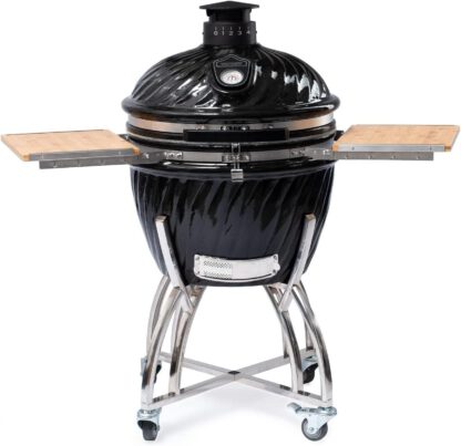 Victory 21-Inch Kamado Grill & Smoker with 304 Stainless Steel Cart & Bamboo Side Shelves - BBQ-VCT-K-24B