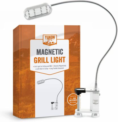 Yukon Glory Bright and Durable Magnetic LED Grill Light for Grilling and BBQ, Attaches Magnetically or with Built in Clamp, Long Flexible Gooseneck, Perfect for Blackstone Grills