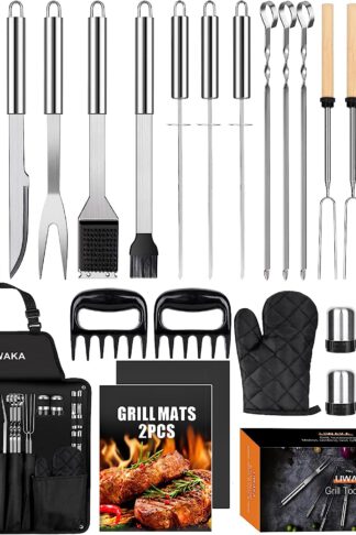 31Pcs Grill Accessories BBQ Tools Set with Storage Apron, Stainless Steel Grill Utensils Set BBQ Accessories Gift for Men Women, Perfect for Camping Backyard Barbecue
