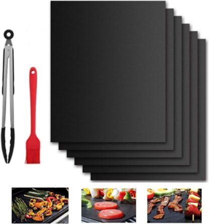 Adocfan Grill Mat Set of 6 for Outdoor Grill, 100% Non-Stick BBQ Grill Mats, Heavy Duty, Reusable and Easy to Clean, Works on Gas Charcoal Electric BBQ Grill Accessories (15.75 x 20-Inch)