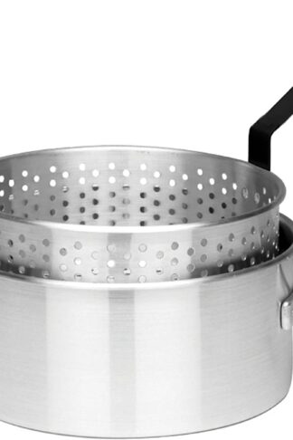 Bayou Classic 4010 10-qt Aluminum Fry Pot Features Heavy-Duty Riveted Handles Perforated Aluminum Basket Perfect For Frying Shrimp Chicken Hushpuppies and Fries